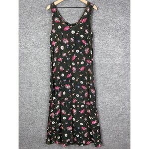 Citron Santa Monica Black Floral Print Maxi Dress Cottagecore Gardening Large